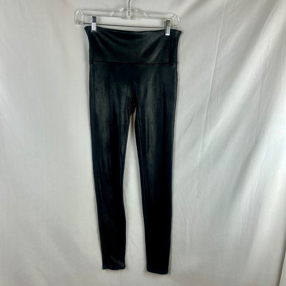 Spanx Faux Leather Leggings Black High Waisted Compression Womens Size Medium - Picture 2 of 7